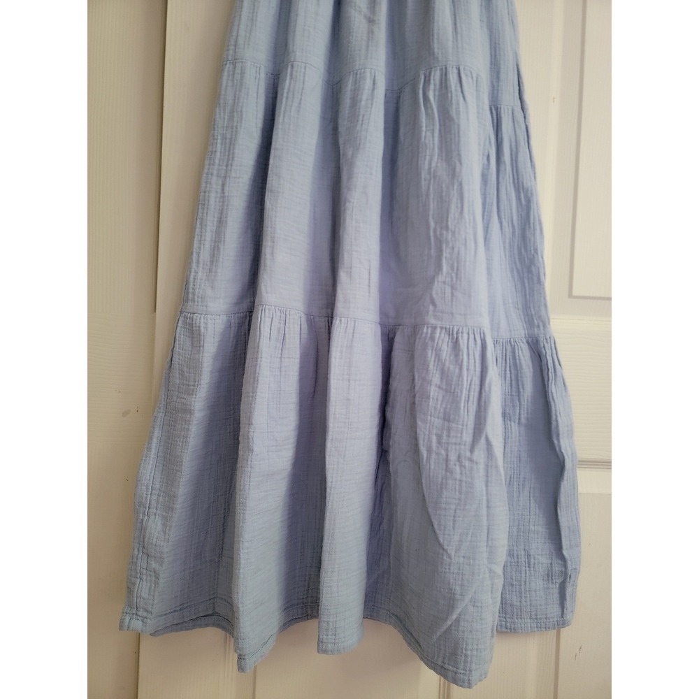 Quince Organic Cotton Gauze Smocked Tiered Maxi Dress Light Blue Pockets Small - Picture 10 of 11